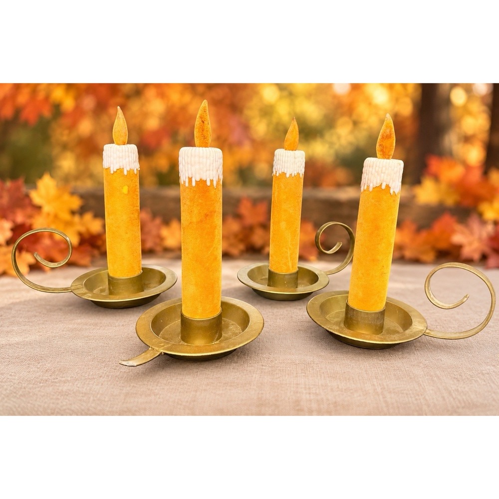 Vintage Home Decorative Products Flocked Candle Holders Set of 4 Gold MCM